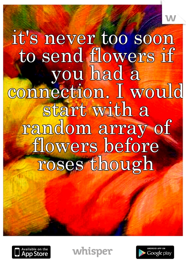 it's never too soon to send flowers if you had a connection. I would start with a random array of flowers before roses though