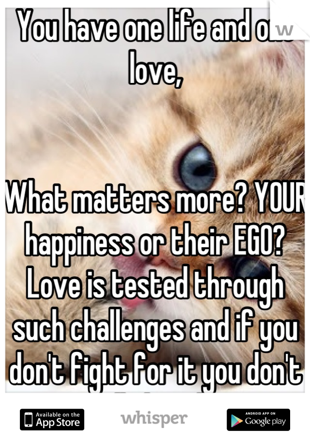 You Have One Life And One Love What Matters More Your Happiness Or Their Ego Love