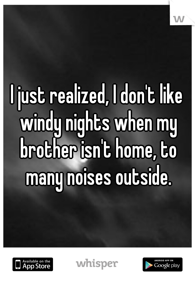 I just realized, I don't like windy nights when my brother isn't home, to many noises outside.