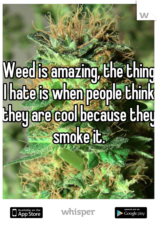 Weed is amazing, the thing I hate is when people think they are cool because they smoke it.