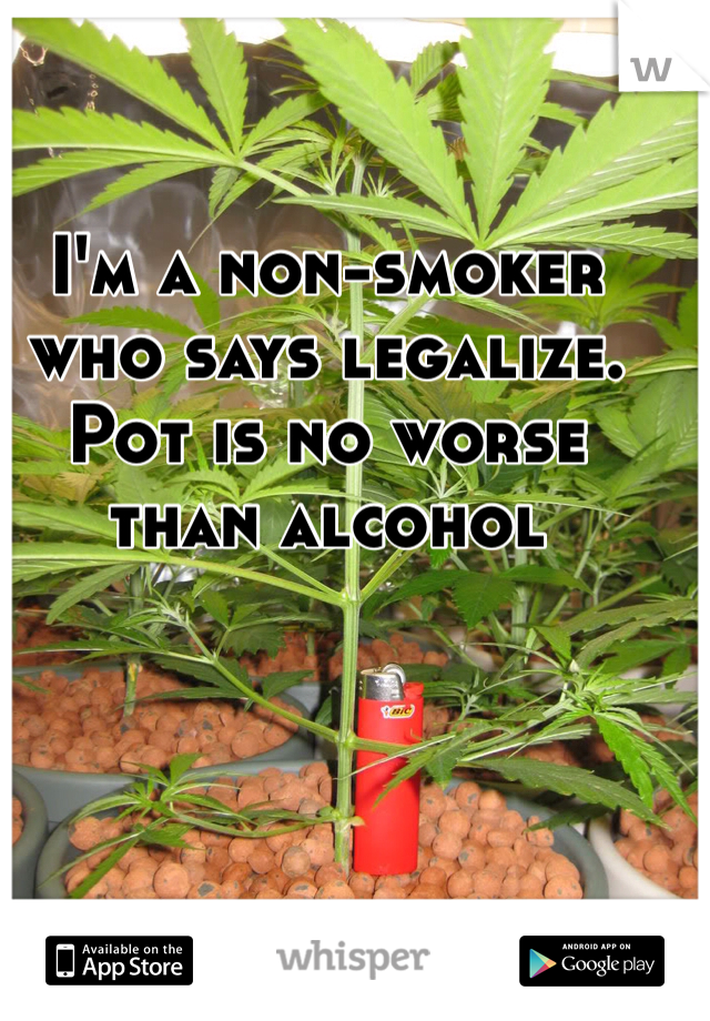 I'm a non-smoker who says legalize. Pot is no worse than alcohol
