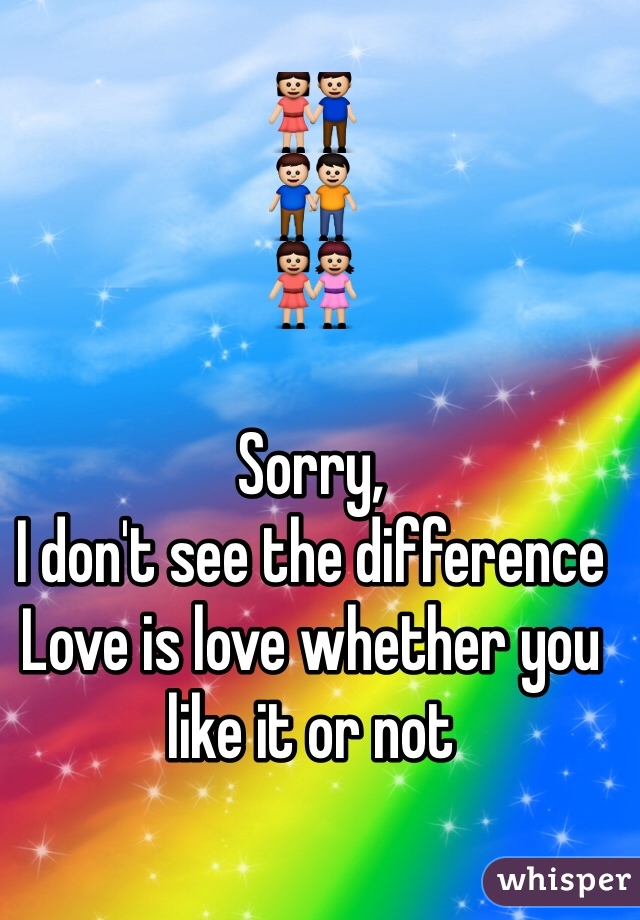 👫
👬
👭

Sorry, 
I don't see the difference 
Love is love whether you like it or not
