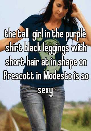 The Tall Girl In The Purple Shirt Black Leggings With Short Hair