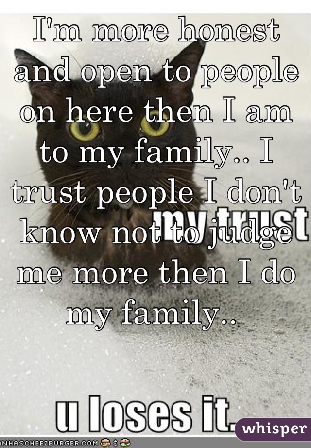 I'm more honest and open to people on here then I am to my family.. I trust people I don't know not to judge me more then I do my family.. 
