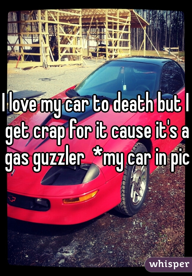 I love my car to death but I get crap for it cause it's a gas guzzler  *my car in pic*