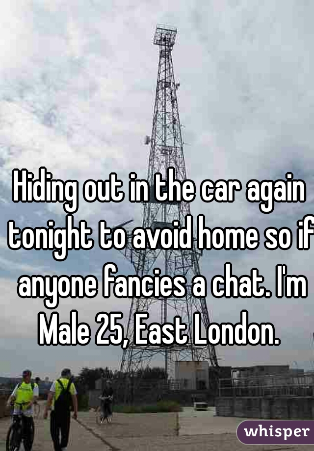Hiding out in the car again tonight to avoid home so if anyone fancies a chat. I'm Male 25, East London. 