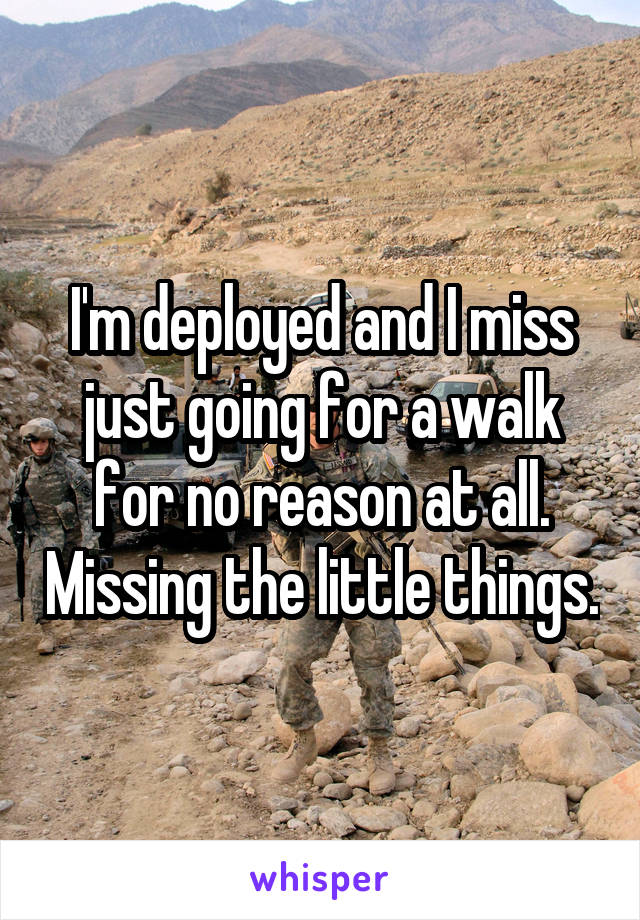 I'm deployed and I miss just going for a walk for no reason at all. Missing the little things.
