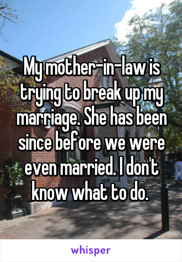 My mother-in-law is trying to break up my marriage. She has been since before we were even married. I don't know what to do. 