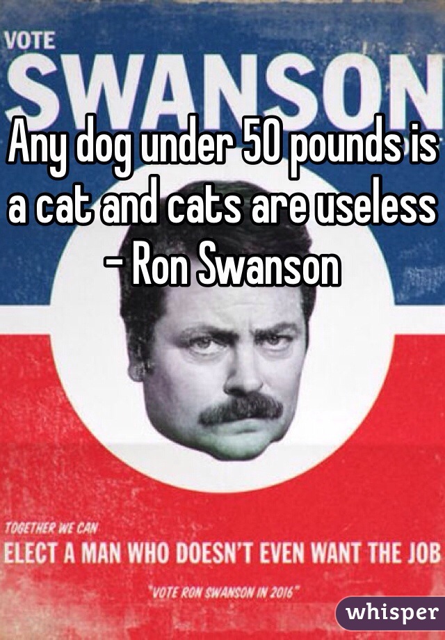 Any Dog Under 50 Pounds Is A Cat And Cats Are Useless Ron Swanson