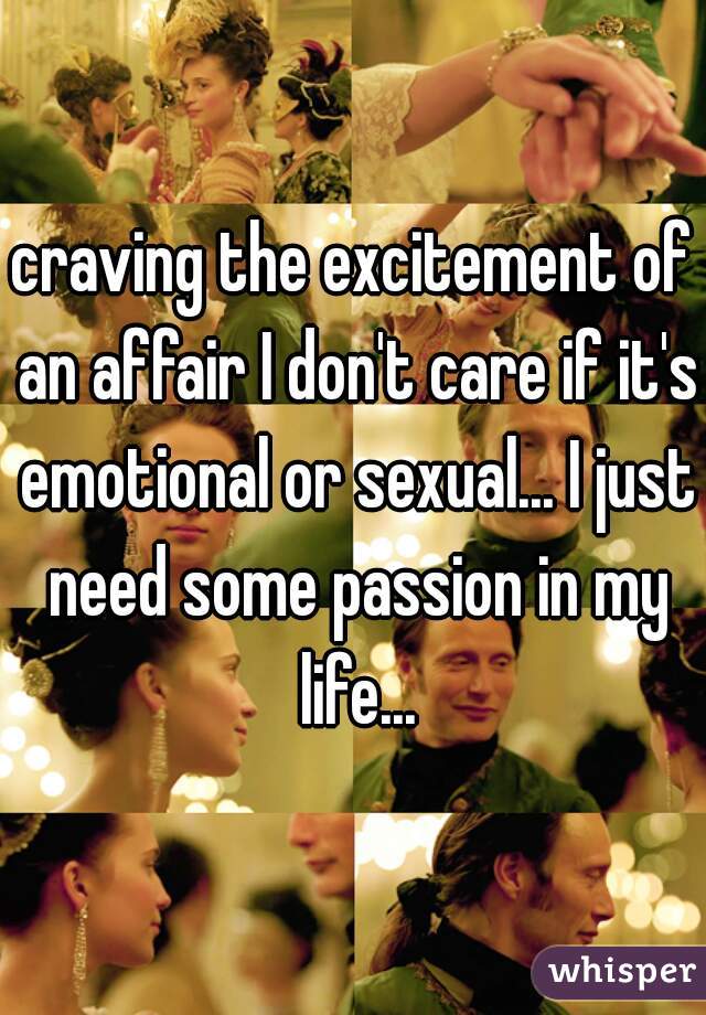 craving the excitement of an affair I don't care if it's emotional or sexual... I just need some passion in my life...