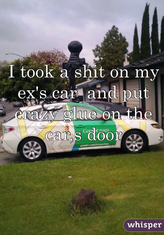 I took a shit on my ex's car  and put crazy glue on the car,s door 