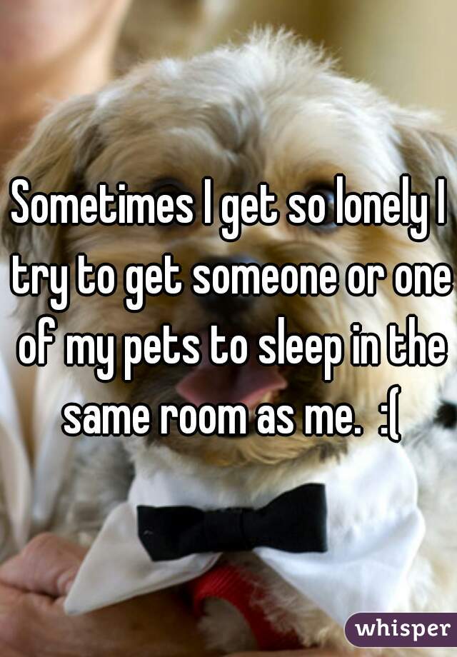 Sometimes I get so lonely I try to get someone or one of my pets to sleep in the same room as me.  :(