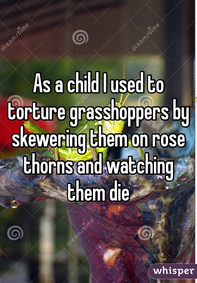 As a child I used to torture grasshoppers by skewering them on rose thorns and watching them die 