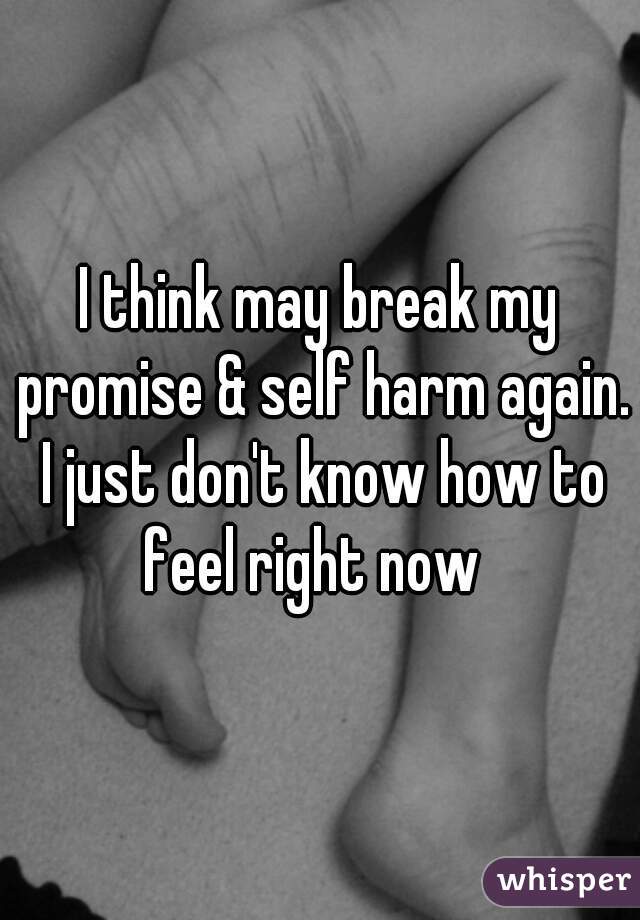 I think may break my promise & self harm again. I just don't know how to feel right now  