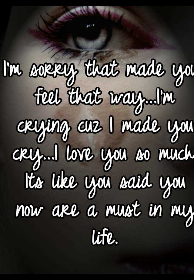 I'm sorry that made you feel that way...I'm crying cuz I made you cry