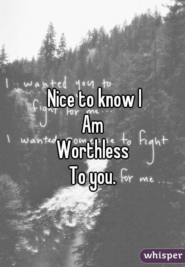 Nice to know I
Am 
Worthless 
To you. 