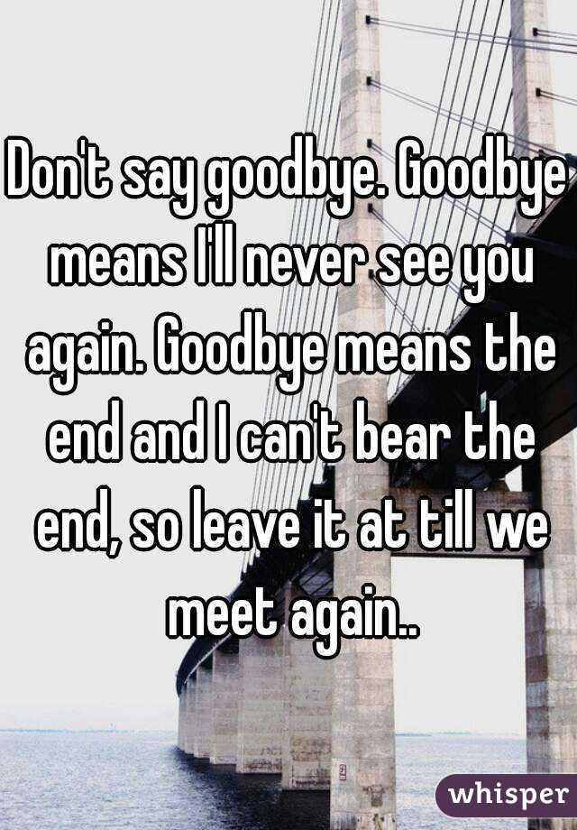 Don T Say Goodbye Goodbye Means I Ll Never See You Again Goodbye Means The End