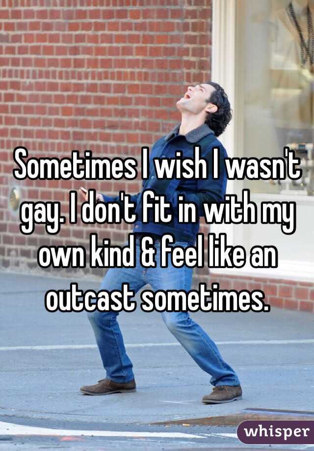 Sometimes I wish I wasn't gay. I don't fit in with my own kind & feel like an outcast sometimes.