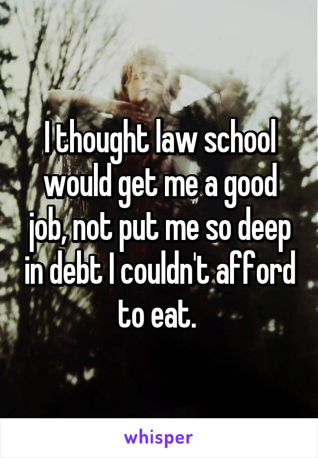 I thought law school would get me a good job, not put me so deep in debt I couldn't afford to eat. 