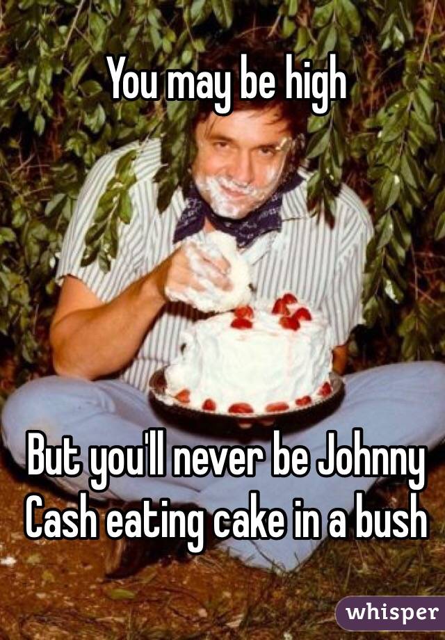 You may be high 





But you'll never be Johnny Cash eating cake in a bush  