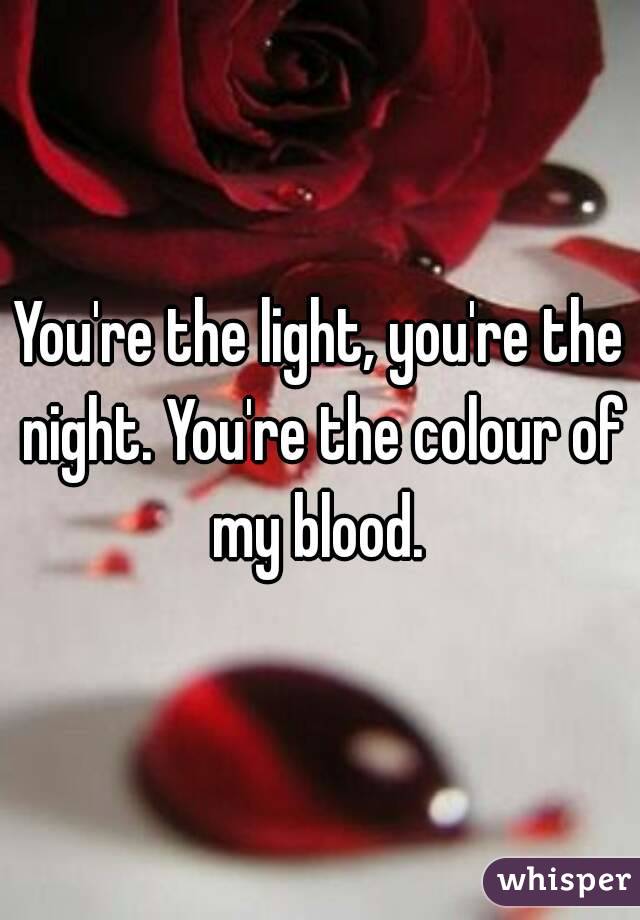 You're the light, you're the night. You're the colour of my blood. 