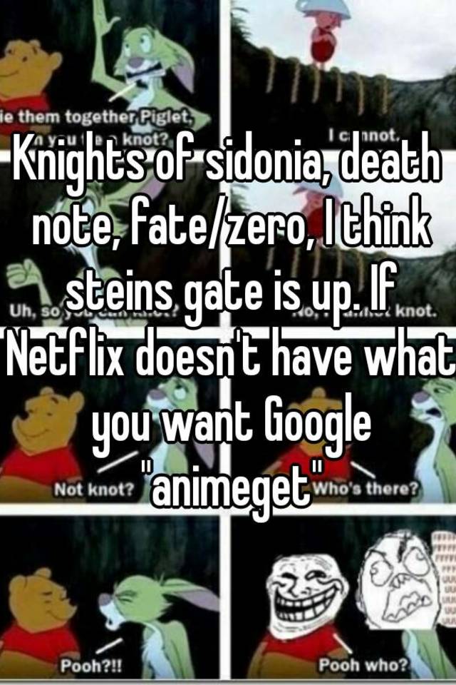 Knights Of Sidonia Death Note Fate Zero I Think Steins Gate Is Up If Netflix Doesn T Have What You Want Google Animeget