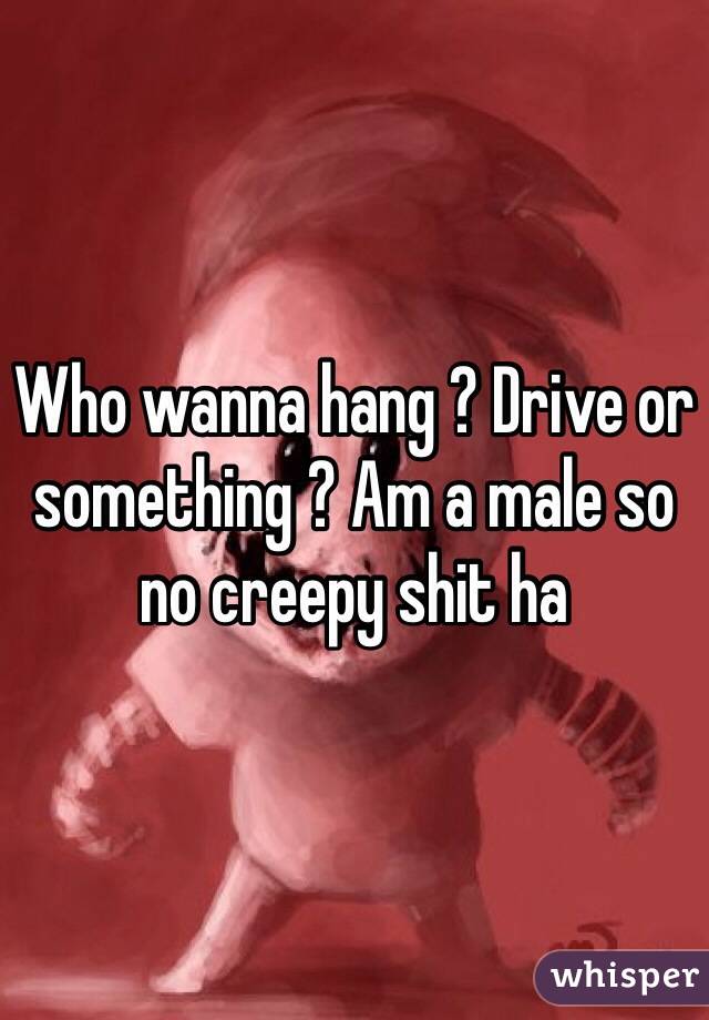 Who wanna hang ? Drive or something ? Am a male so no creepy shit ha