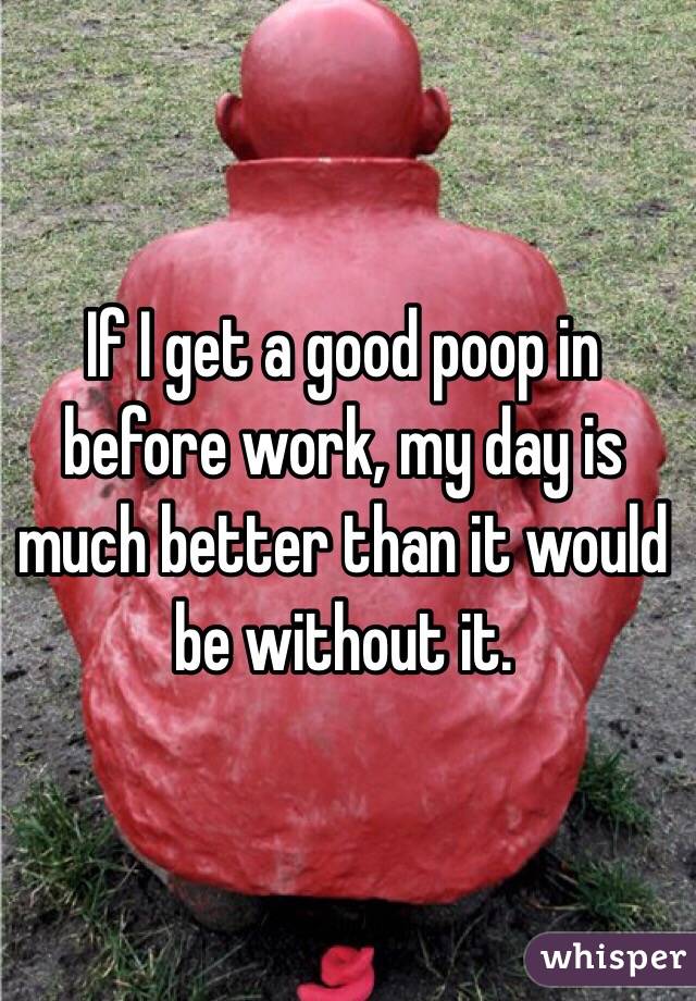 If I get a good poop in before work, my day is much better than it would be without it. 