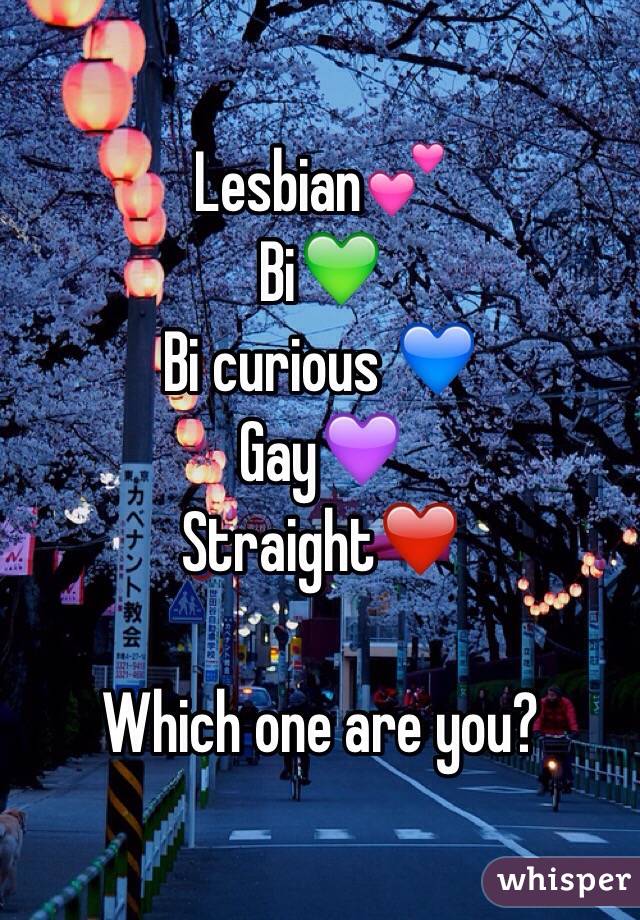 Lesbian 💕 Bi 💚 Bi curious 💙 Gay 💜 Straight ❤ Which one are you? 