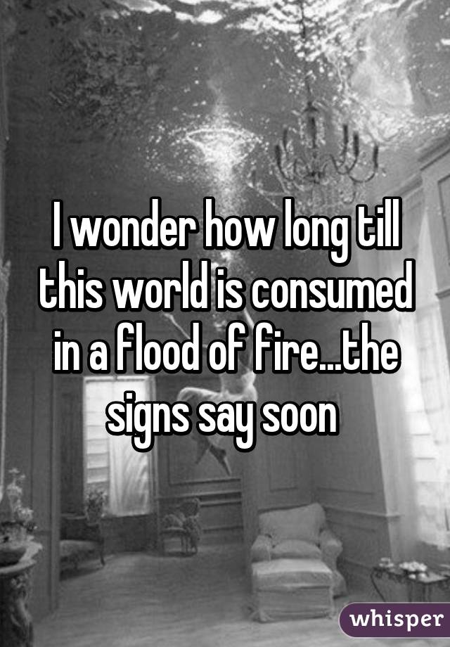 I wonder how long till this world is consumed in a flood of fire...the signs say soon 