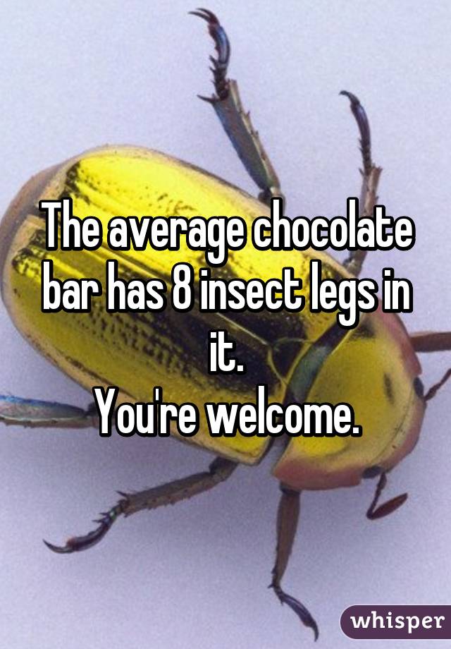 The Average Chocolate Bar Has 8 Insect Legs In It You Re Welcome