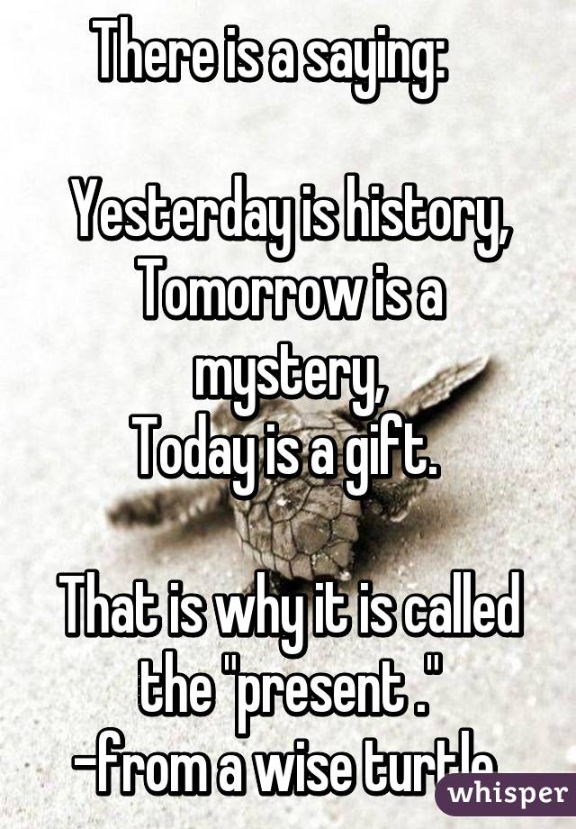 There is a saying Yesterday is history, Tomorrow is a mystery, Today