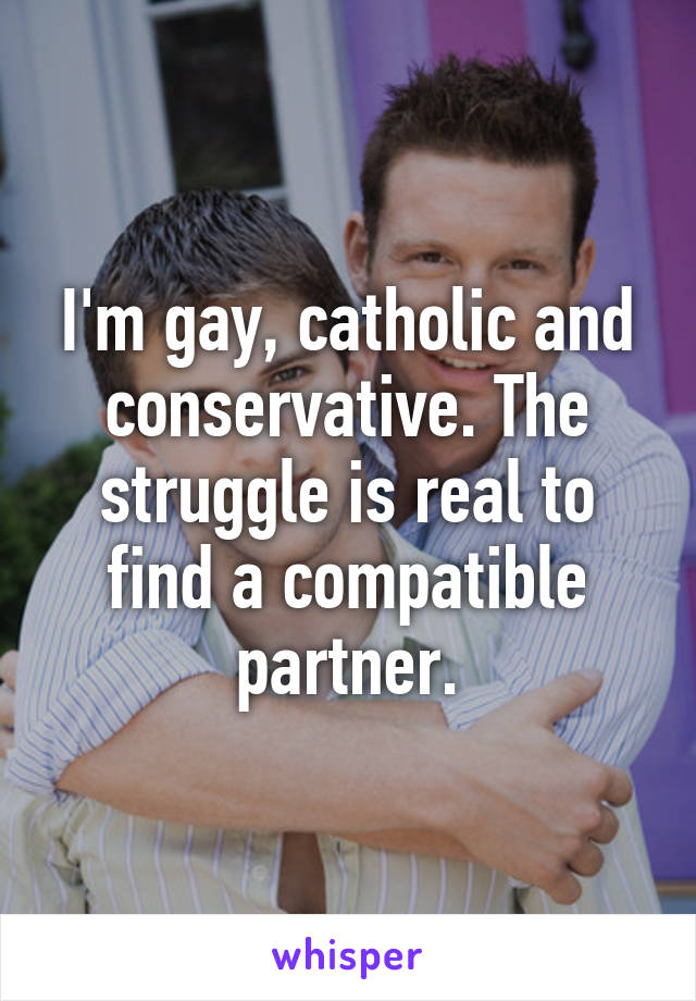 I'm gay, catholic and conservative. The struggle is real to find a compatible partner.