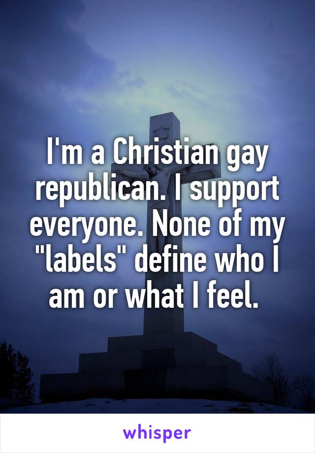 I'm a Christian gay republican. I support everyone. None of my "labels" define who I am or what I feel. 