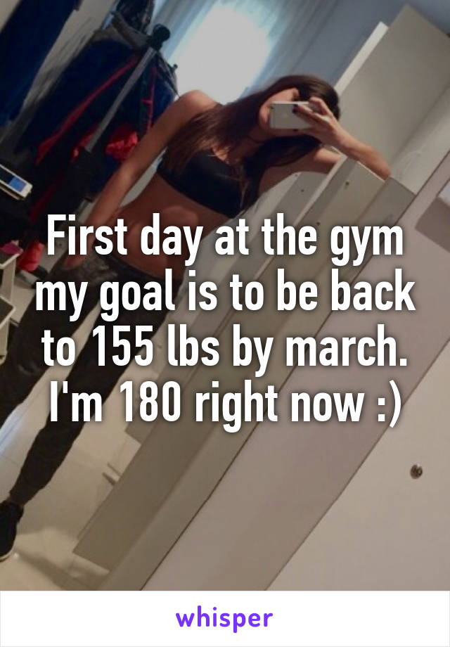 First day at the gym my goal is to be back to 155 lbs by march. I'm 180 right now :)
