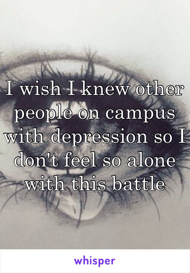 I wish I knew other people on campus with depression so I don't feel so alone with this battle