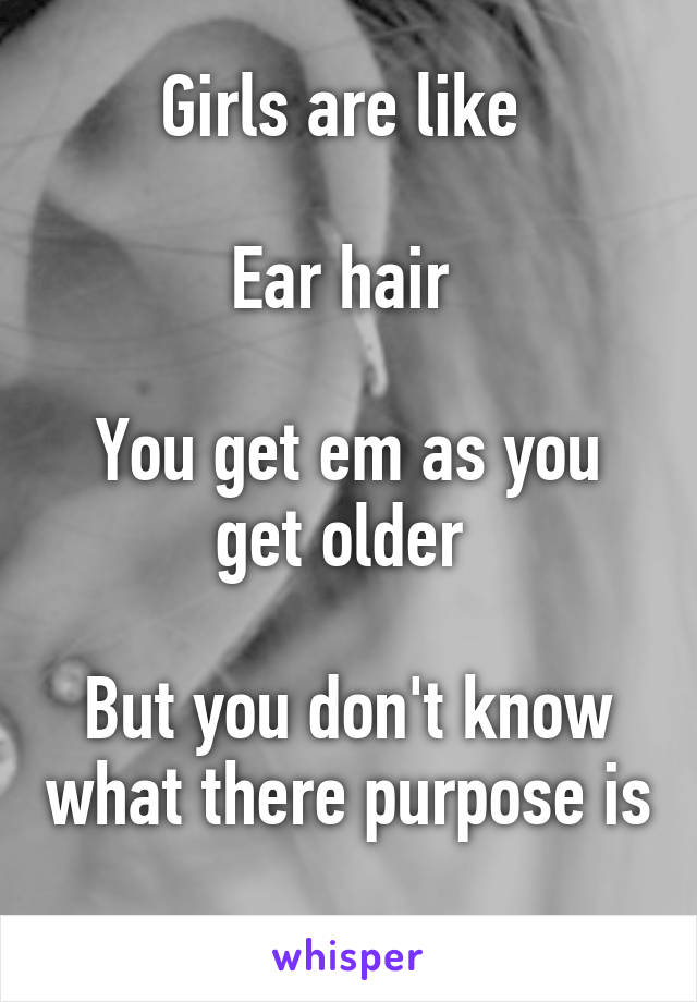 Girls are like 

Ear hair 

You get em as you get older 

But you don't know what there purpose is 