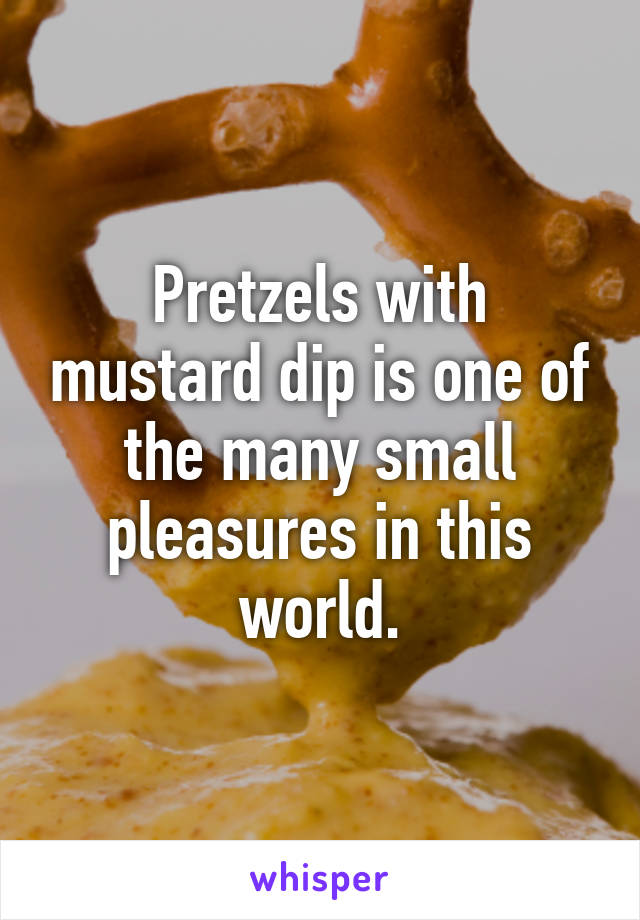 Pretzels with mustard dip is one of the many small pleasures in this world.