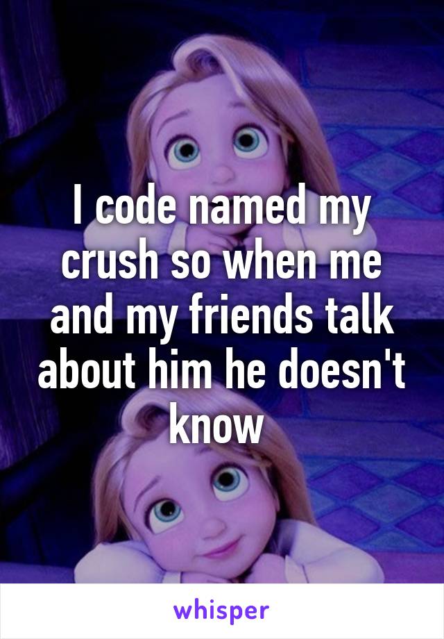 I code named my crush so when me and my friends talk about him he doesn't know 