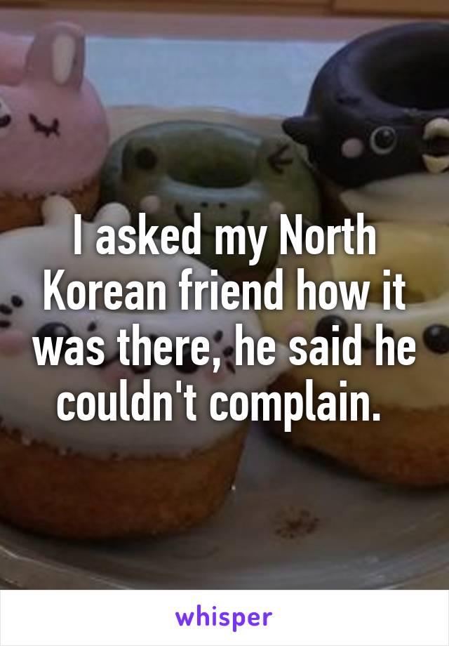 I asked my North Korean friend how it was there, he said he couldn't complain. 