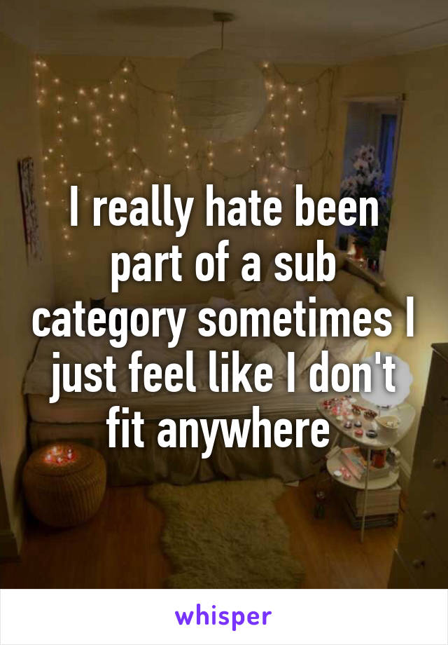 I really hate been part of a sub category sometimes I just feel like I don't fit anywhere 