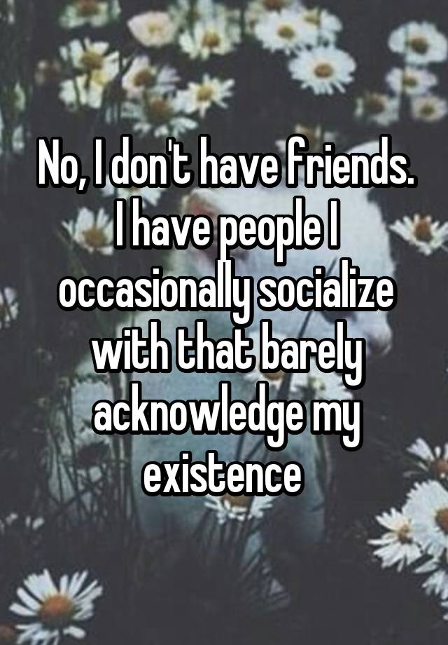 No, I don't have friends. I have people I occasionally socialize with