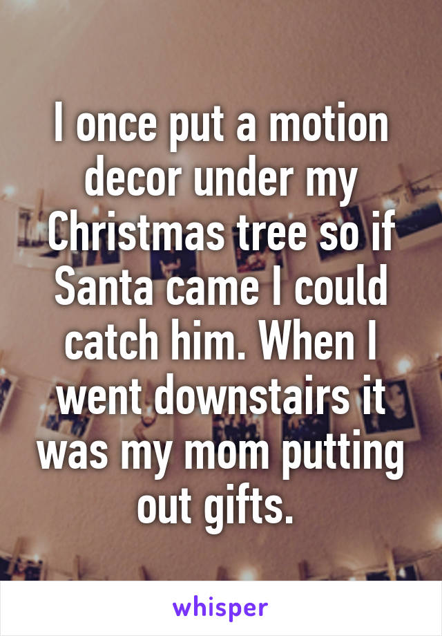 I once put a motion decor under my Christmas tree so if Santa came I could catch him. When I went downstairs it was my mom putting out gifts. 