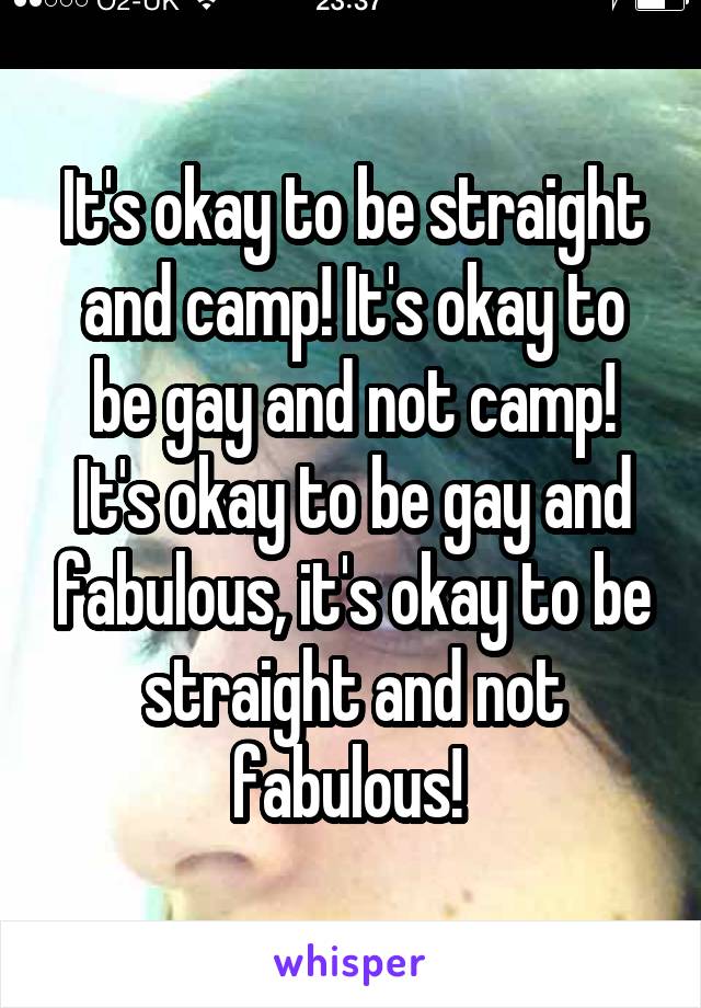 It's okay to be straight and camp! It's okay to be gay and not camp! It's okay to be gay and fabulous, it's okay to be straight and not fabulous! 