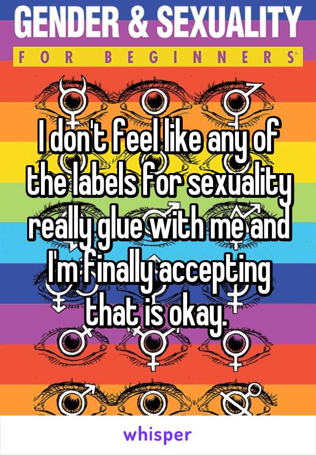I don't feel like any of the labels for sexuality really glue with me and I'm finally accepting that is okay. 