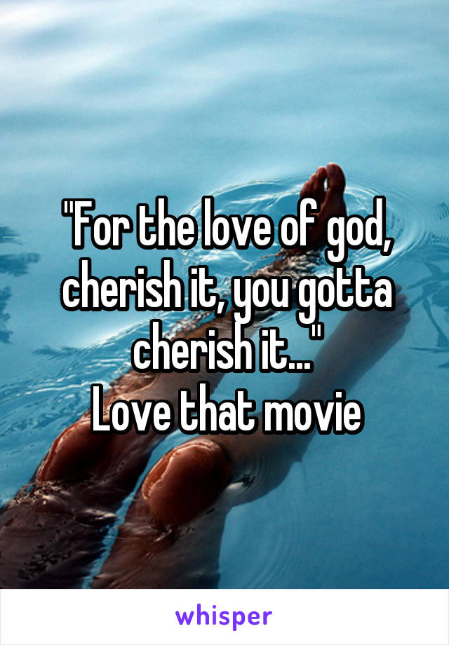 "For the love of god, cherish it, you gotta cherish it..."
Love that movie