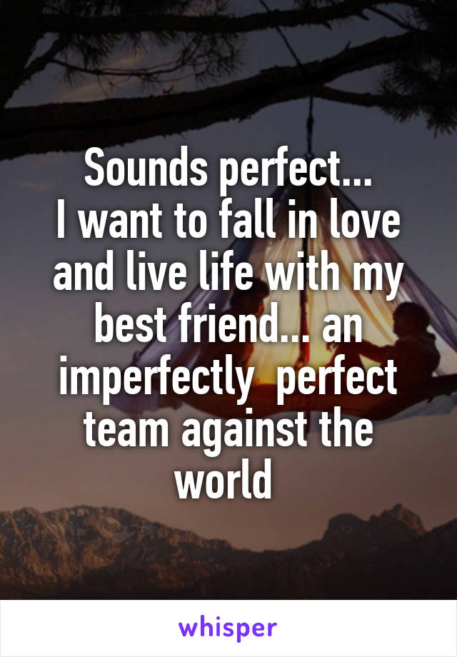 Sounds perfect...
I want to fall in love and live life with my best friend... an imperfectly  perfect team against the world 