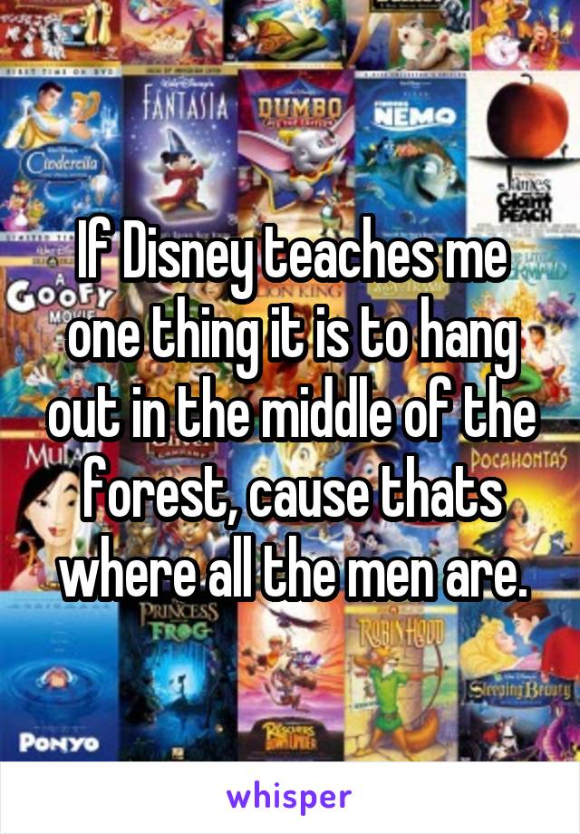  If Disney teaches me one thing it is to hang out in the middle of the forest, cause thats where all the men are.