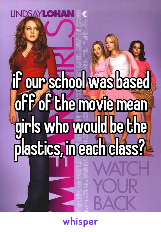 if our school was based off of the movie mean girls who would be the plastics, in each class? 