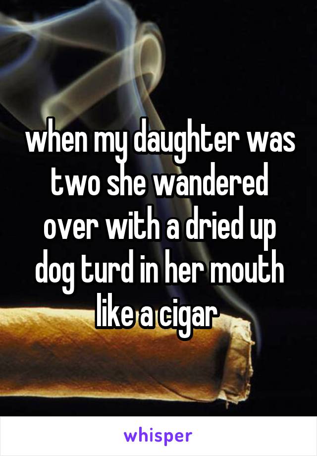 when my daughter was two she wandered over with a dried up dog turd in her mouth like a cigar 